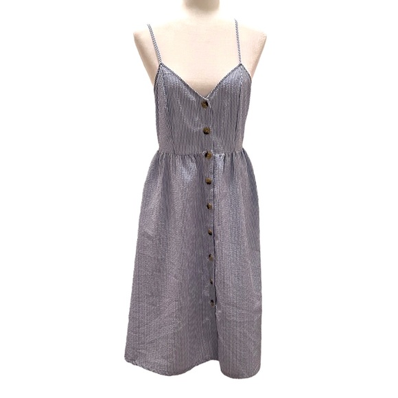 Divided by H&M Blue & White Striped Spaghetti Strap Tie Back Midi Dress Size 10 - Picture 1 of 6